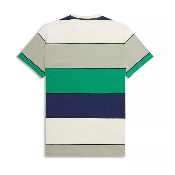 Fred Perry Men's Short Sleeve Bold Striped Crewneck Tee Shirt M5608 Seagrass - Picture 5 of 6